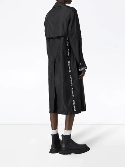 Shop Burberry Logo Striped Trench Coat In Black