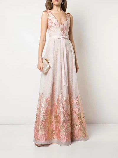 Shop Marchesa Notte Embroidered Gown In Pink