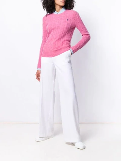 Shop Polo Ralph Lauren Cable Knit Long Sleeve Jumper In Pink