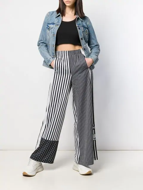 adidas originals mixed stripe popper pants in black and white