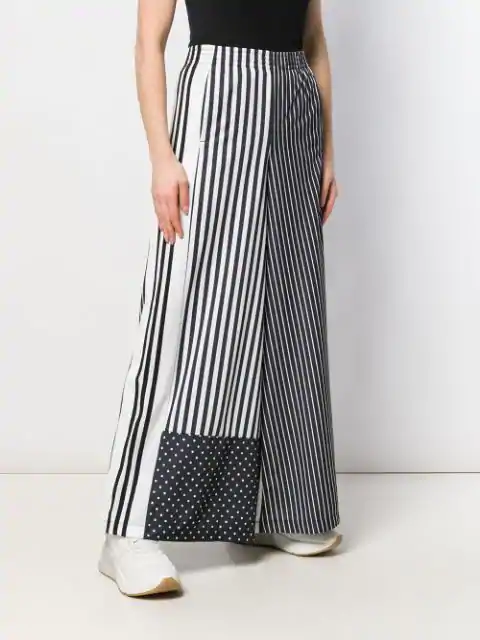 adidas originals mixed stripe popper pants in black and white