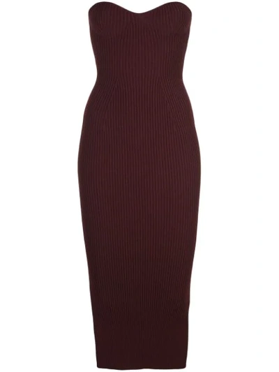 Shop Khaite Ribbed Strapless Fitted Dress In Red