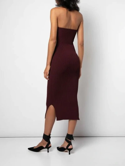 Shop Khaite Ribbed Strapless Fitted Dress In Red