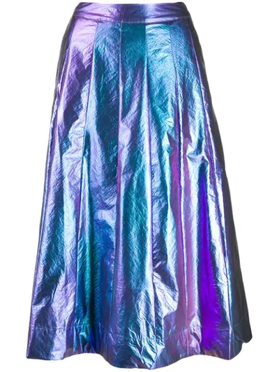 Shop Essentiel Antwerp Metallic A-line Skirt In Blue