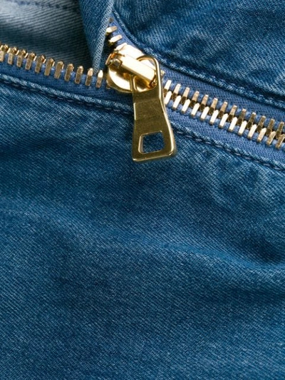 Shop Balmain Off-the-shoulder Buttoned Cropped Top In 6fc Bleu