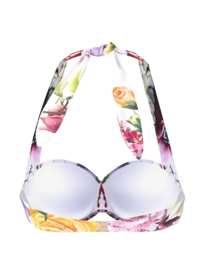 Shop Dolce & Gabbana Rose Print Bikini Top In White