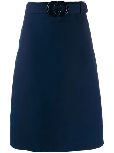 Shop Gucci Gg Belt A-line Skirt In Blue