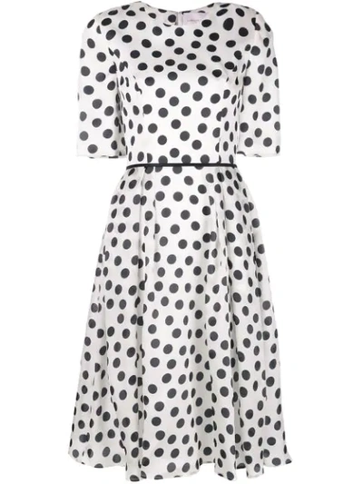 Shop Carolina Herrera Polka Dot Silk Dress In White