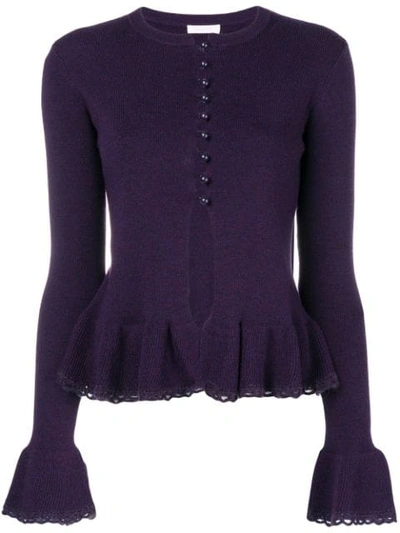 Shop See By Chloé Peplum Knit Cardigan In 55d Velvety Purple