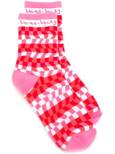 Shop Vans Warped Checkerboard Socks In Rose Checkerboard