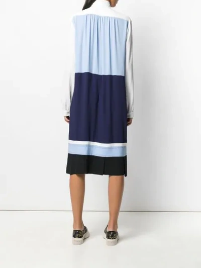 Shop Marni Pussy Bow Shift Dress In Y5700 Light Navy+sky+lily White