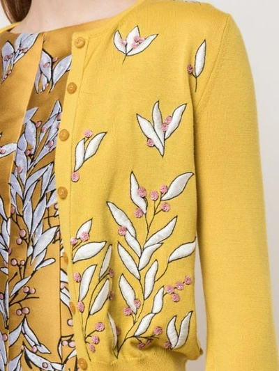 Shop Oscar De La Renta Floral Embroidered Cardigan In Gold