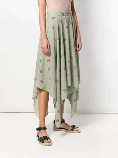 Shop Loewe Floral Asymmetric Skirt In Green