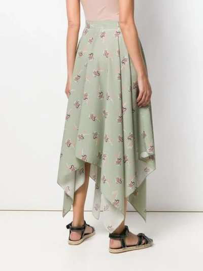 Shop Loewe Floral Asymmetric Skirt In Green