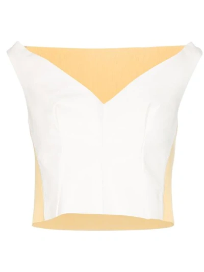 Shop Marni Off-the-shoulder Leather And Rib Knit Top In White