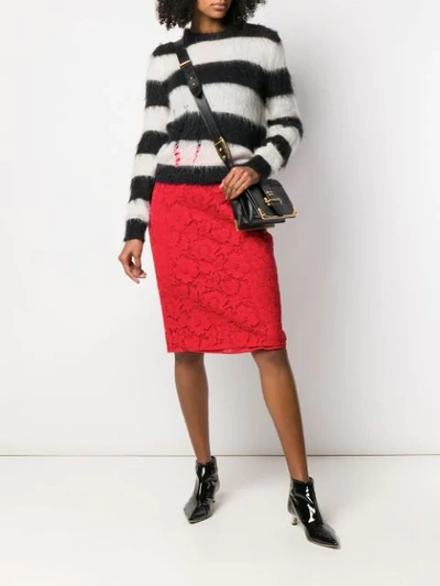 Shop Valentino Lace Pencil Skirt In Red