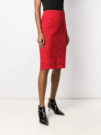 Shop Valentino Lace Pencil Skirt In Red