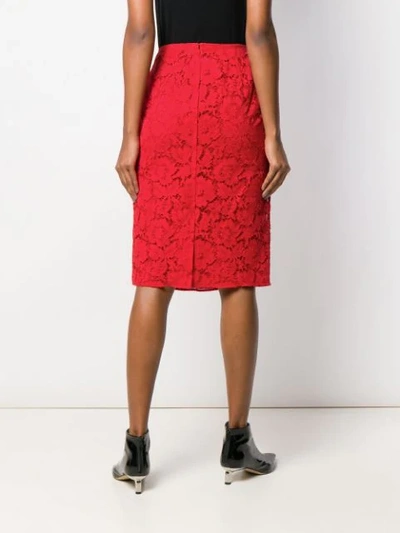 Shop Valentino Lace Pencil Skirt In Red