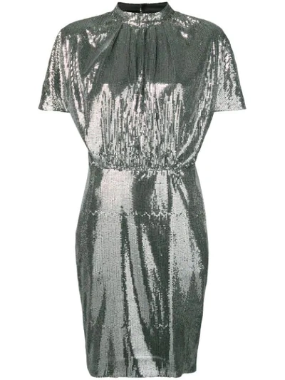 Shop Msgm Micro Pleated Sequin Dress In 90 Silver