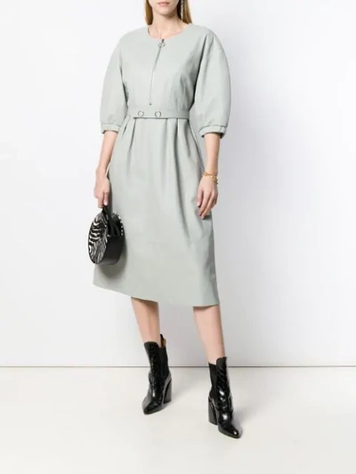 Shop Yves Salomon Leather Dress In Green