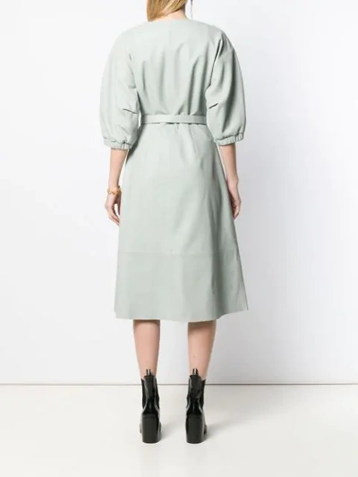 Shop Yves Salomon Leather Dress In Green