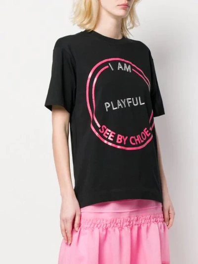 Shop See By Chloé Slogan Embroidered T In Black