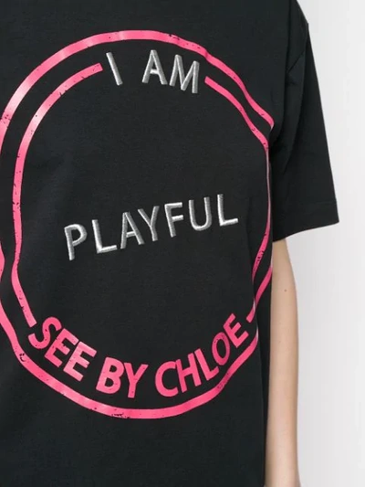 Shop See By Chloé Slogan Embroidered T In Black
