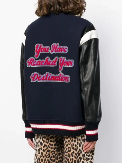 Shop Stella Mccartney Slogan Appliqué Bomber Jacket In Blue