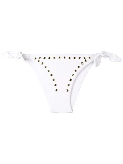 Shop Moschino Studded Bikini Bottoms In White