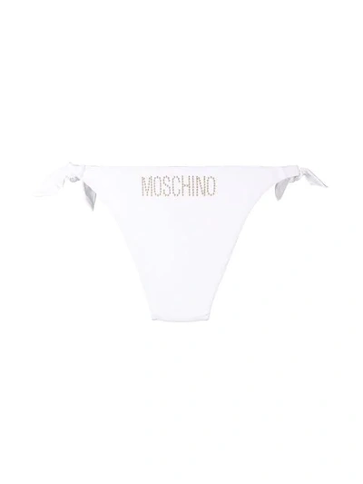 Shop Moschino Studded Bikini Bottoms In White