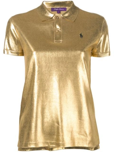 Shop Ralph Lauren Silk Lamé Polo Top In Gold