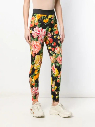 Shop Dolce & Gabbana Floral Leggings In Black