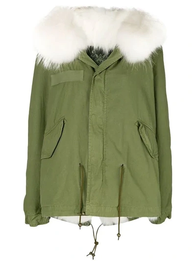 Shop Mr & Mrs Italy Fur Hood Short Parka Coat In Green