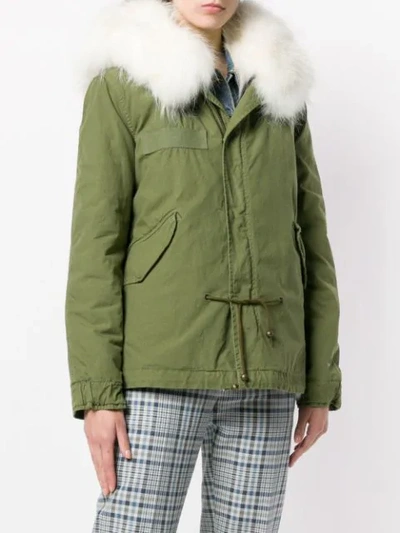 Shop Mr & Mrs Italy Fur Hood Short Parka Coat In Green