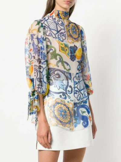 Shop Dolce & Gabbana Majolica Print Blouse In Blue