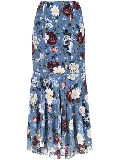 Shop Erdem Floral Print Maxi Skirt In Blue