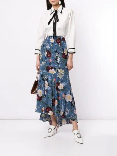 Shop Erdem Floral Print Maxi Skirt In Blue