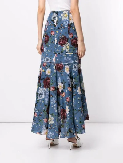 Shop Erdem Floral Print Maxi Skirt In Blue
