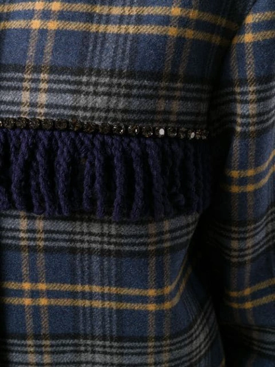 Shop P.a.r.o.s.h Embellished Check Coat In Blue