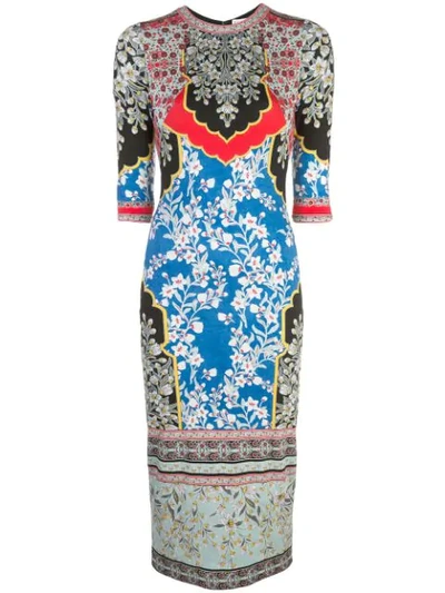 Shop Alice And Olivia Delora Fitted Midi Dress In Multicolour