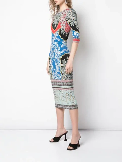 Shop Alice And Olivia Delora Fitted Midi Dress In Multicolour