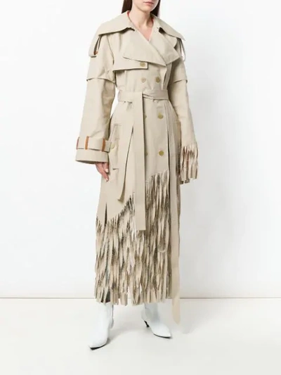 Shop Loewe Fringed Trench Coat In Neutrals