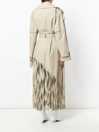 Shop Loewe Fringed Trench Coat In Neutrals
