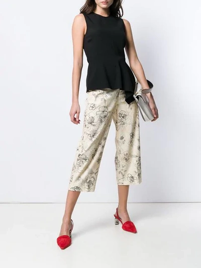 Shop Erika Cavallini Floral Print Cropped Trousers In Neutrals