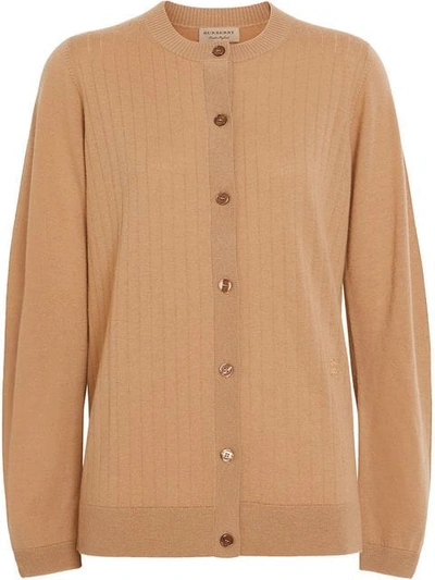 Shop Burberry Rib Knit Cashmere Cardigan In Camel