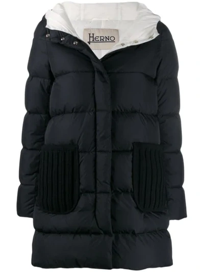 Shop Herno Padded Coat With Knit Details In Black