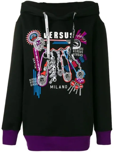 Shop Versus Embroidered Graphic Hoody In Black