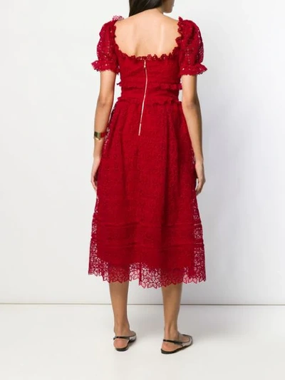 Shop Self-portrait Puff Sleeve Midi Dress In Red