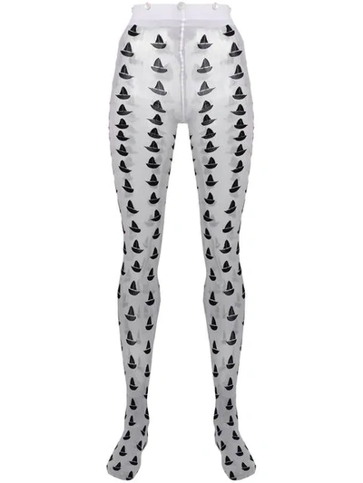 Shop Thom Browne Sailboat Icon Intarsia Tights In White