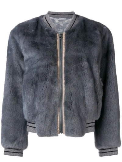 Shop Liska Fur Bomber Jacket In Grey